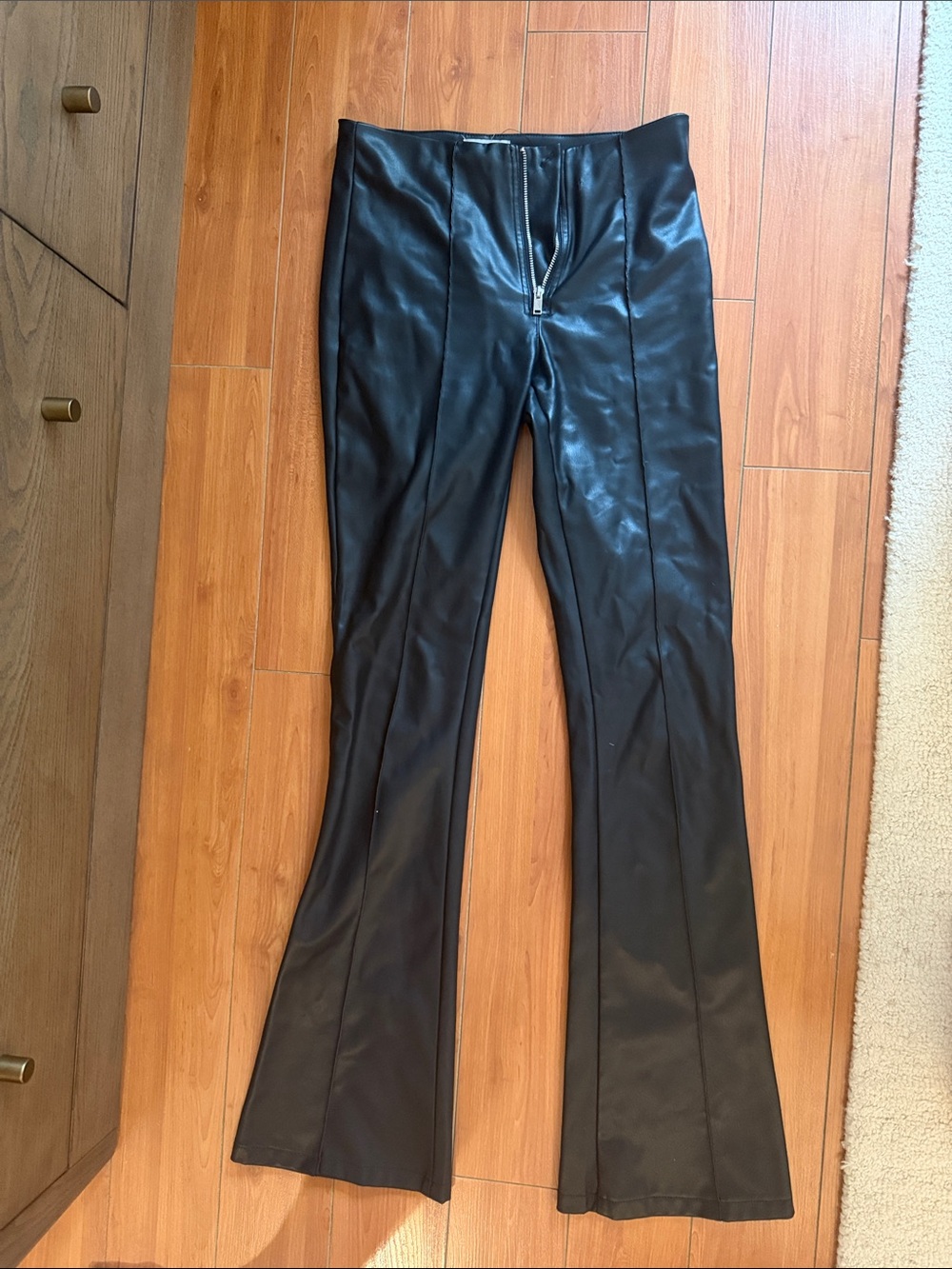 Topshop Black Faux Leather Flared Pants